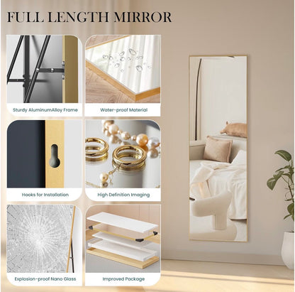 59 inch X 16 inch Full Length Mirror - Full Body Floor Mirror - Gold