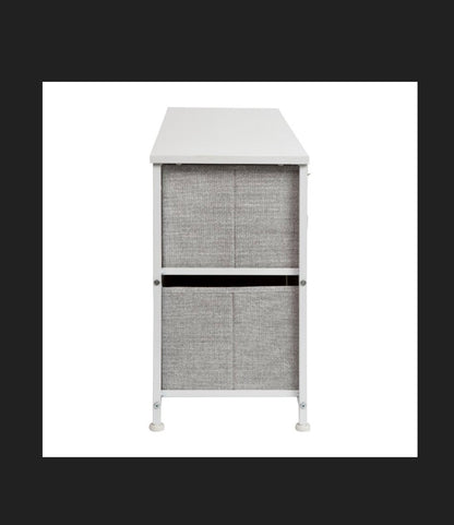 Flash Furniture 5 Drawer Wood Top White Cast Iron Frame Vertical Storage Dresser with Light Gray Easy Pull Fabric Drawers