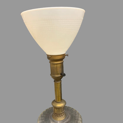 Vintage Torchiere Enamel and Brass Tall Table Lamp