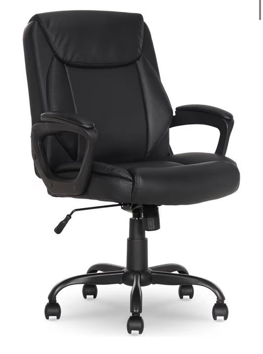 Amazon Basics Classic Puresoft PU Padded Mid-Back Office Desk Chair with Armrest, Easy Assembly, Sturdy Metal Base, Wheels, 275lb Support 26 Inch X 23.75 Inch X 42 Inch (Black) (New in Box)