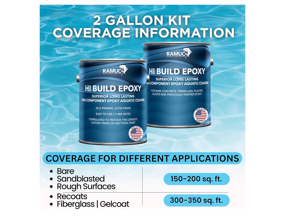 RAMUC Hi-Build Epoxy Pool Paint Satin Finish-2 Gallon Kit (Two-Part Epoxy Coating) High-Build, Durable Protection for Concrete & Plaster Pools Long Lasting (Parts A + B) (Dawn Blue)