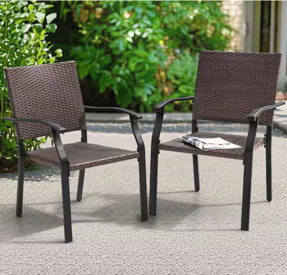 Black wicker and Iron Outdoor Dining Chairs with Powder Coated Finish (2-Pack)