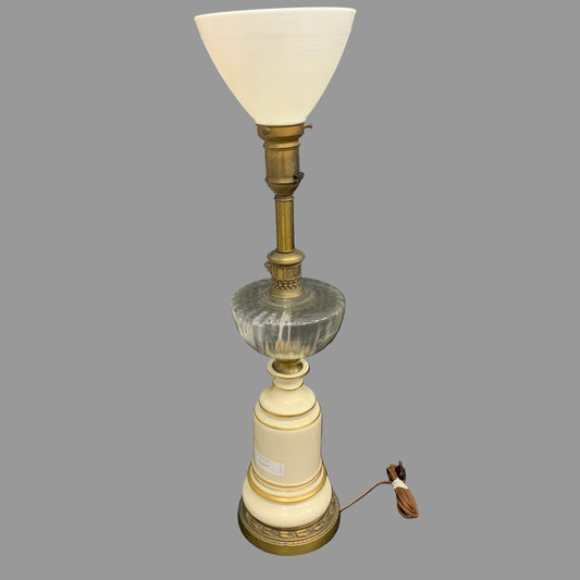 Vintage Torchiere Enamel and Brass Tall Table Lamp