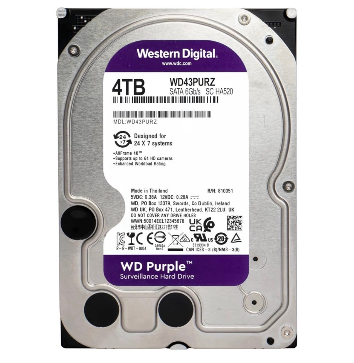 Western Digital 4 TB WD Purple Surveillance Internal Hard Drive HDD SATA 6Gb/s 256 MB Cache, 3.5 Inch (New in Package)