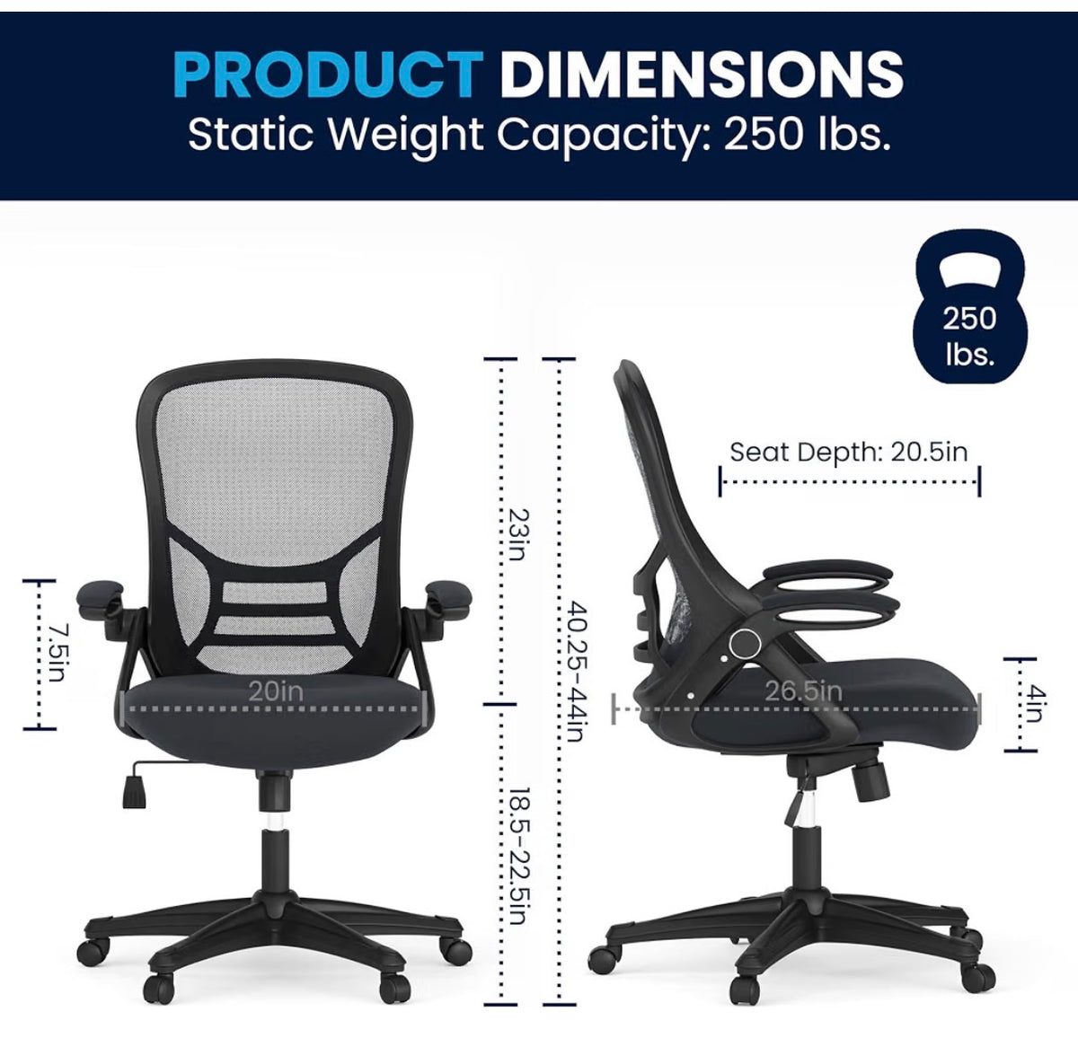 Flash Furniture High Back Mesh Executive Office Chair, Flip Up Arms, 360 Degree Swivel, Height Adjustable, Commercial Grade (Dark Gray) (New in Box)