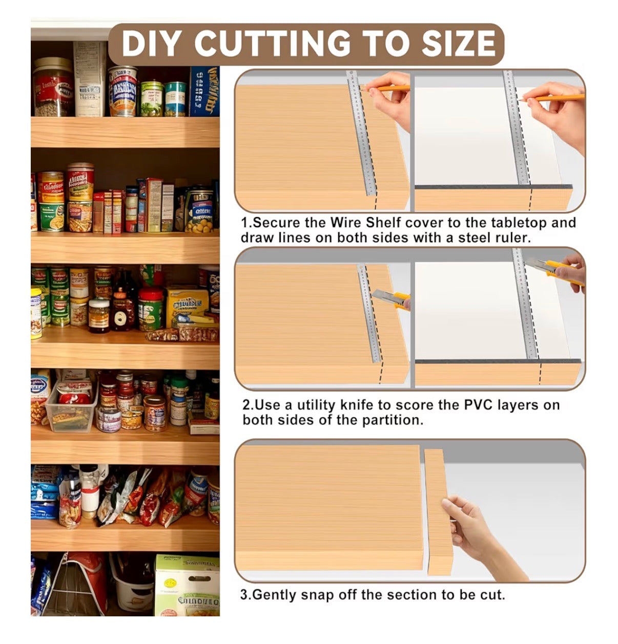 5 Pack 38 Inch X 16 Inch Wire Shelf Cover for Pantry, Closet, Kitchen Waterproof PVC Wood Look Wire Rack Covers for Shelves, Multiple No Tool Installation (New in Box)