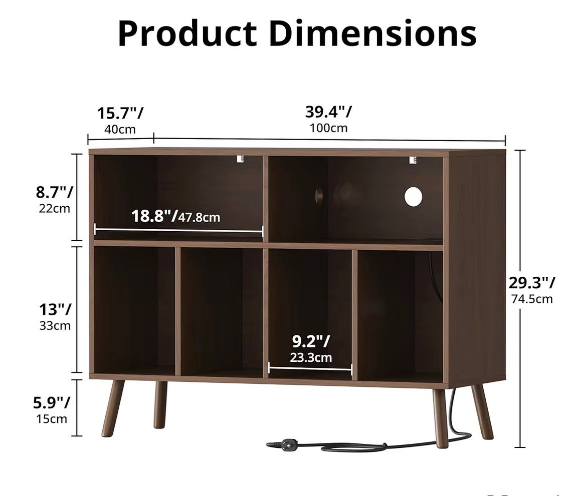 Record Player Stand with Vinyl Storage Cabinet, Wood Turntable Table Open Shelf Holder Up to 350 Albums Cube Storage Organizer for Living Room, Office (Brown) (New in Box) Assembly Required