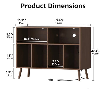Record Player Stand with Vinyl Storage Cabinet, Wood Turntable Table Open Shelf Holder Up to 350 Albums Cube Storage Organizer for Living Room, Office (Brown) (New in Box) Assembly Required