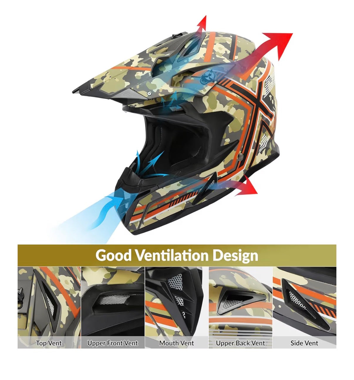 TCMT Motorcycle Dirt Bike Off-Road Motocross ATV Mountain Bike Full Face MX Helmit for Men/Women DOT Approved (New)