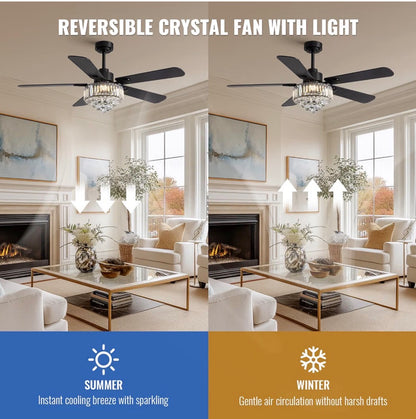 Crystal Fandelier Ceiling Fan w/Light, Chandelier Ceiling Fan