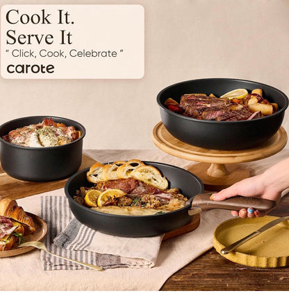 Carote 31 piece pots and pan set - non stick, detachable handle cookware- black