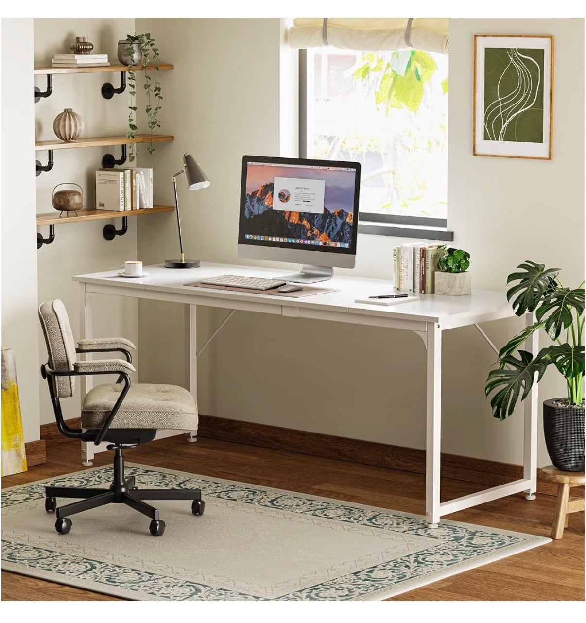 Huuger Computer Desk, 70 Inch Office Desk, Gaming Desk with Storage, Writing Desk for Home Office, Study, Long Simple Desk, Large Legroom, Metal Frame (White) (New in Box)