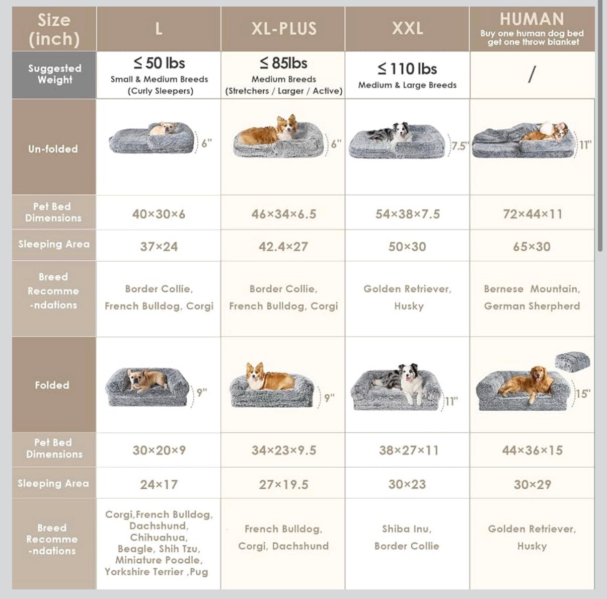 Foldable XL Dog Bed 46 Inch X 34 Inch X 6.5 Inch Faux Fur Fluffy Pet Couch Bed for Large Dogs, Orthopedic Calming Memory Foam Big Pet Bed, Washable Soft Pet Sofa Bed with Non-Slip Bottom (Gray) (New in Box)