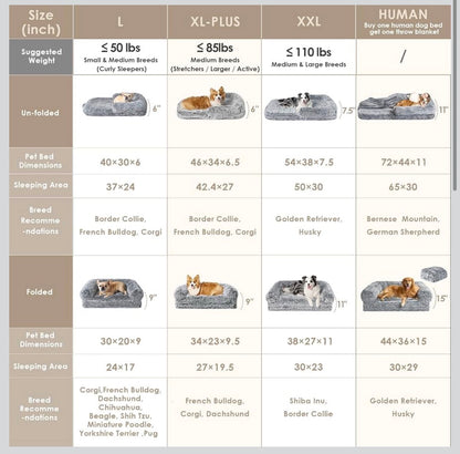 Foldable XL Dog Bed 46 Inch X 34 Inch X 6.5 Inch Faux Fur Fluffy Pet Couch Bed for Large Dogs, Orthopedic Calming Memory Foam Big Pet Bed, Washable Soft Pet Sofa Bed with Non-Slip Bottom (Gray) (New in Box)
