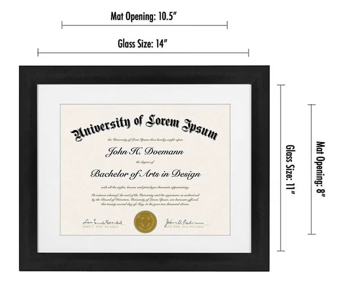 Americanflat 11 Inch X 14 Inch Diploma Frame with Shatter Resistant Glass Use as 8.5 Inch X 11 Inch Frame with Mat or Display 11 Inch X 14 Inch Documents without Mat-Certificate Frames with Engineered Wood for Wall Display (Black) (New in Box)