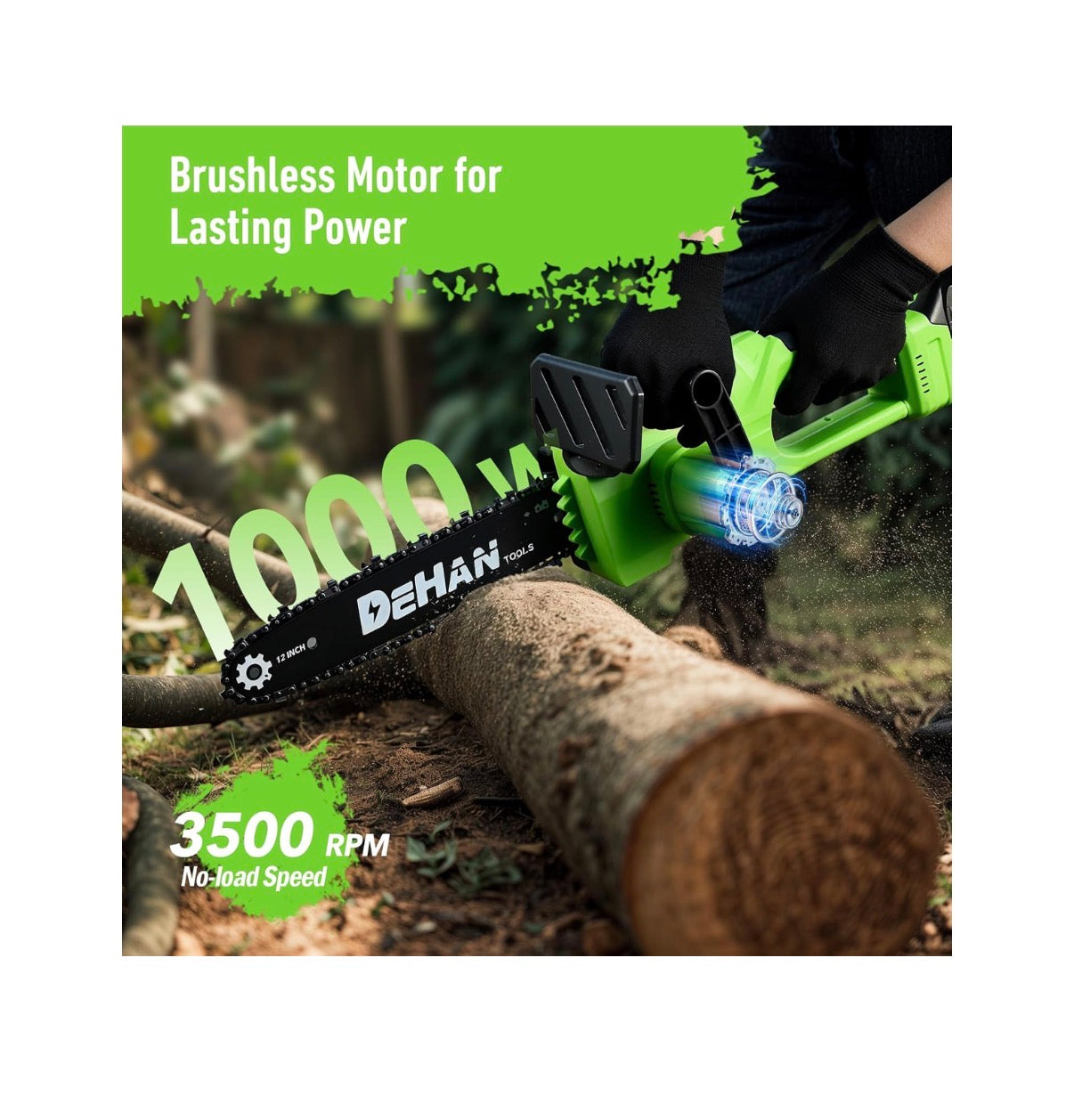 12 Inch Brushless Cordless Mini Chainsaw, Battery Powered for Trimming Includes 2x4.0Ah Batteries, 2 Guide Bars and 3 Chains for Longer Runtime and Versatile Cutting (New in Box)