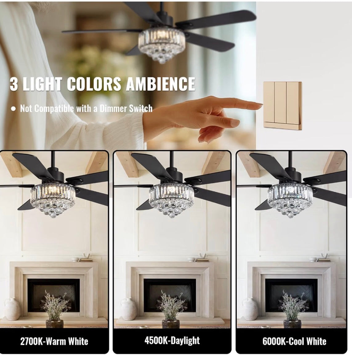 Crystal Fandelier Ceiling Fan w/Light, Chandelier Ceiling Fan
