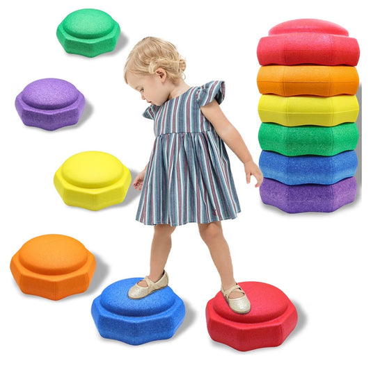 Stepping Stones for Kids, 6 Pieces Balance Sensory Kids Stepping Stones EPP Stepping Stones for Toddlers 3-5, Indoor/Outdoor Activity, Promotes Balance & Coordination Skills (Rainbow Colored) (New in Box)