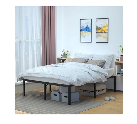 Heavy Duty Non-Slip Sturdy Bed Frame with Steel Slats, No Box Spring Needed, Noise Free, Easy Assembly, 18 Inch Height, Full (Black) (New in Box)