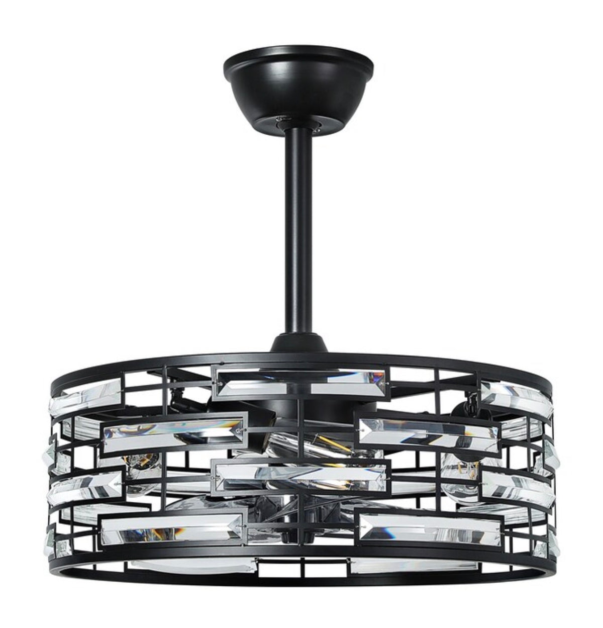 20 Inch Indoor Low-Profile Crystal Enclosed Ceiling Fan with Light 7 Blades Dc Motor Speed Reversible Remote Control (Black) (New in Box)