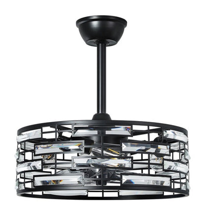 20 Inch Indoor Low-Profile Crystal Enclosed Ceiling Fan with Light 7 Blades Dc Motor Speed Reversible Remote Control (Black) (New in Box)