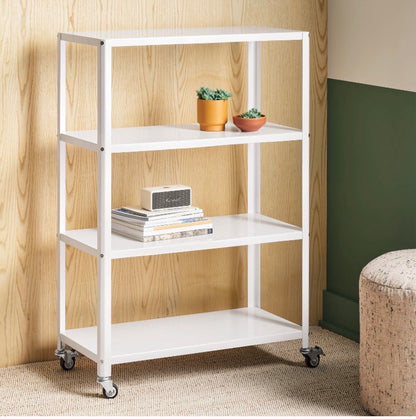 Room Essentials 44 inch 4 Shelf Rolling Metal Bookcase Chalk White