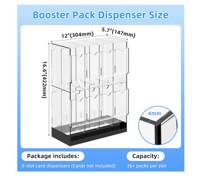 8 Slot Clear Acrylic Booster Pack Dispenser, Card Organizer with Black Base, Fits 280+ Booster Packs, 4mm Thick Display Holders for Sports, Trading Collector Cards