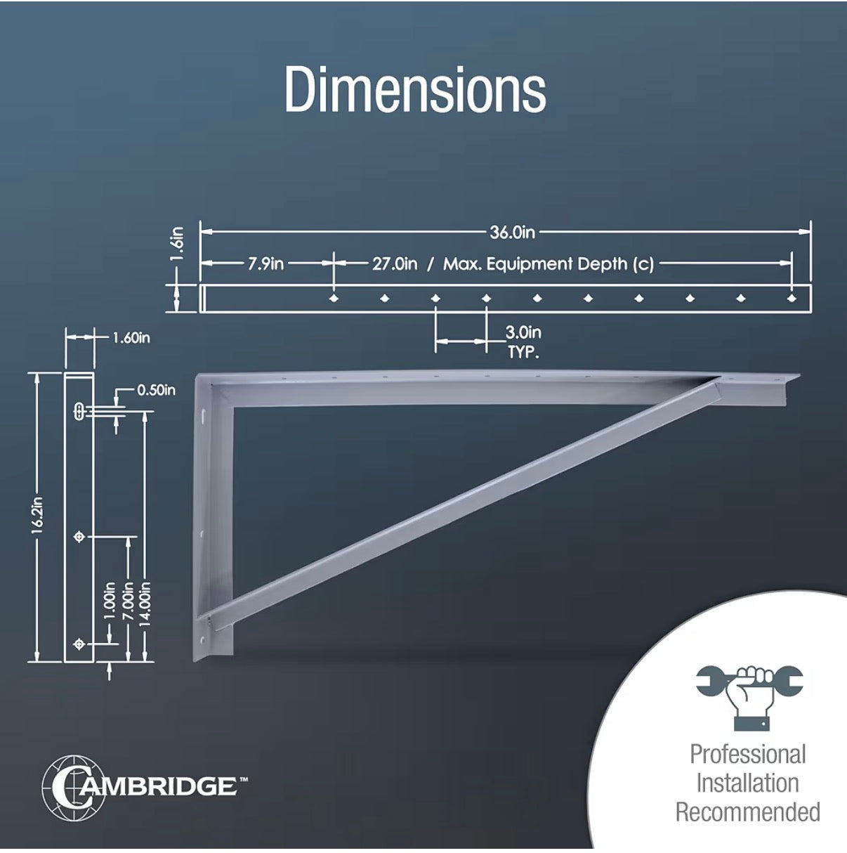 Cambridge 36 inch Steel Wall Mounted Brackets For Mini Split Type A/c 600 lbs. capacity