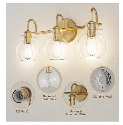 Gold Vanity Light - 3 light Bathroom Fixture