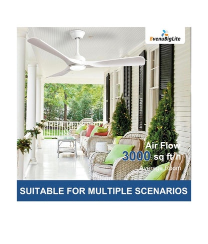 Outdoor Ceiling Fan with Light 52 Inch 3 Blade Outdoor Fans for Patios Modern White Ceiling Fan with with Dimmable Light Remote APP Control Ultra Quiet Reversible DC Motor Timer (White) (new in Box)