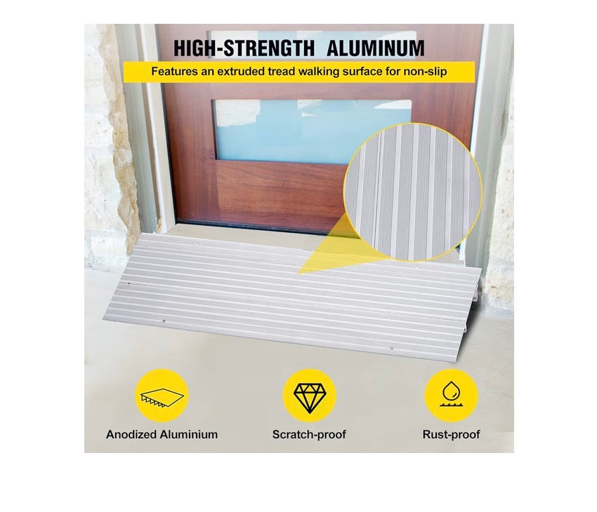 Door Threshold Ramp 2 Inch Rise Door Ramp Aluminum Entry Ramp or Doorway Rated 800 Ibs Load Compacity for Wheelchair, Scooters, Powerchair, or Walkers