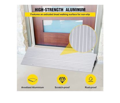 Door Threshold Ramp 2 Inch Rise Door Ramp Aluminum Entry Ramp or Doorway Rated 800 Ibs Load Compacity for Wheelchair, Scooters, Powerchair, or Walkers