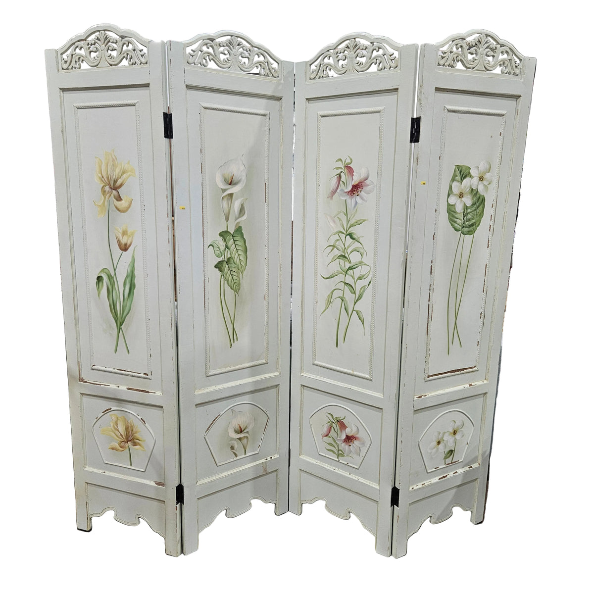 Hand Painted Folding Wood Room Divider Screen