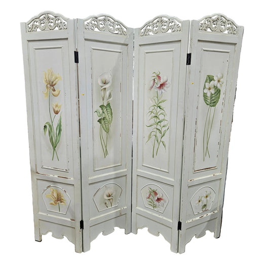 Hand Painted Folding Wood Room Divider Screen