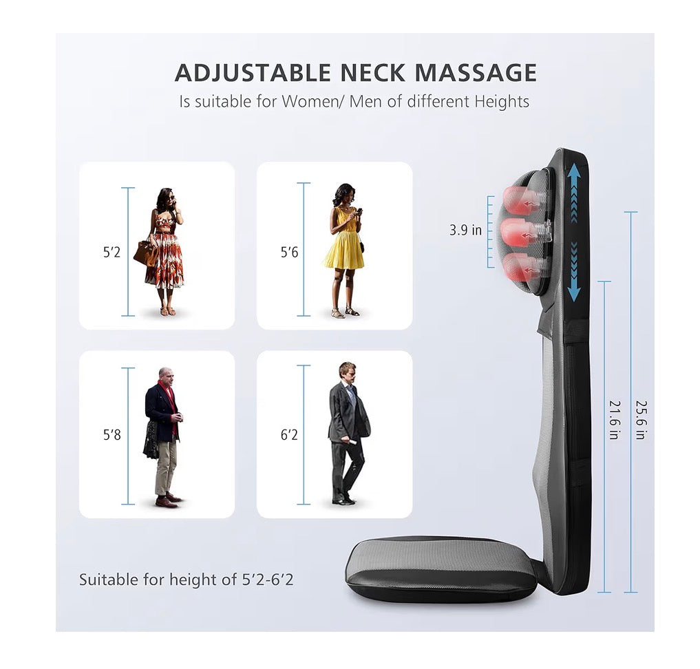 Snailax Shiatsu Neck & Back Massager with Heat, Full Back Kneading Shiatsu or Rolling Massage, Massage Chair Pad with Height Adjustment, Back Massager for Neck and Shoulder (New in Box)