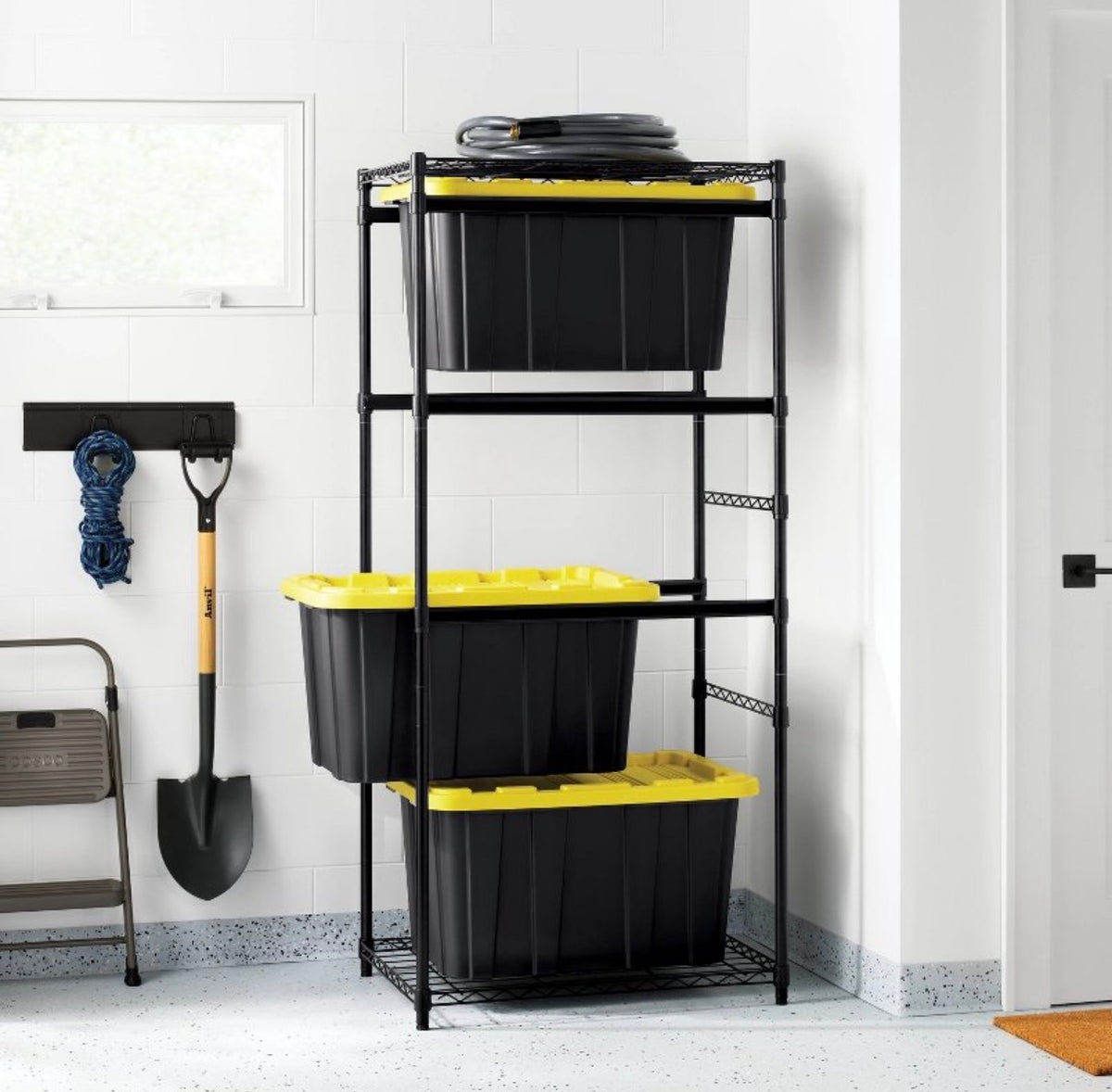 Steel 27 Gallon Storage Tote Rack (Black)