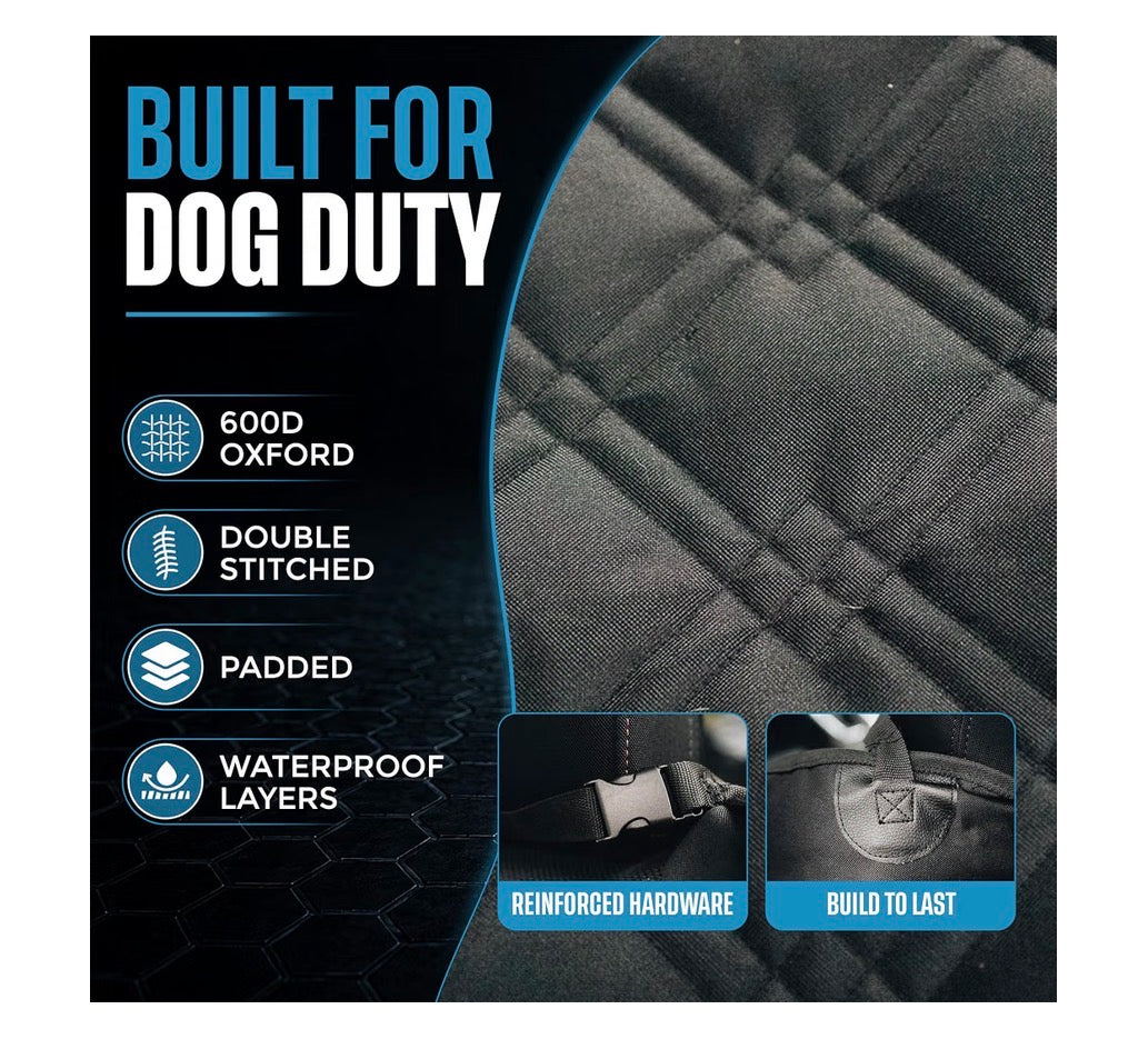 Bulldogology Dog Back Seat Cover 100 Percent Waterproof Heavy Duty Bench Cover with Dog Hammock and Backseat Protector Premium Pet Car Seat Cover for Cars, Trucks, SUVs (X-Large, Black) (New in Box)