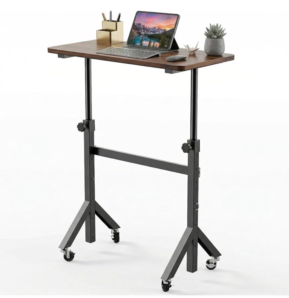 28 Inch - 46 Inch Small Standing Desk Adjustable Height Mobile Stand Up Desk with Wheels, Portable Rolling Deskfor Walking Pad and Treadmill, Computer Laptop Desk for Home/Office Space (Black Walnut) (New in Box)