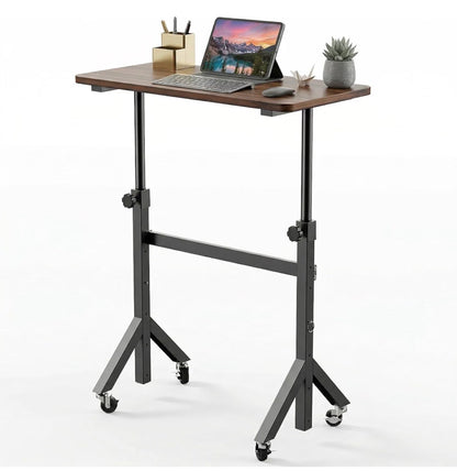 28 Inch - 46 Inch Small Standing Desk Adjustable Height Mobile Stand Up Desk with Wheels, Portable Rolling Deskfor Walking Pad and Treadmill, Computer Laptop Desk for Home/Office Space (Black Walnut) (New in Box)