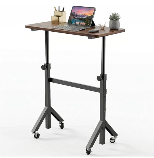 28 Inch - 46 Inch Small Standing Desk Adjustable Height Mobile Stand Up Desk with Wheels, Portable Rolling Deskfor Walking Pad and Treadmill, Computer Laptop Desk for Home/Office Space (Black Walnut) (New in Box)