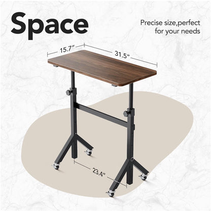 28 Inch - 46 Inch Small Standing Desk Adjustable Height Mobile Stand Up Desk with Wheels, Portable Rolling Deskfor Walking Pad and Treadmill, Computer Laptop Desk for Home/Office Space (Black Walnut) (New in Box)