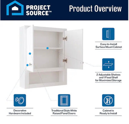 Project Source 23.25 inch X 28 inch X 7 inch True White Bathroom Wall Cabinet