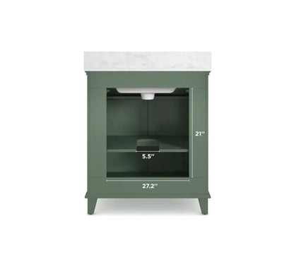 Lambert 30 Inch Basil Green Undermount Single Sink Bathroom Vanity with White Engineered Stone Top (New)