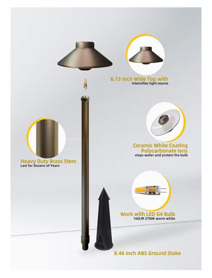 Brass Low Voltage Pathway Lights Wired 4-Pack with 3W LED G4 Bulb, 12V Waterproof Outdoor Path Lighting for Yard, Patio, Landscape, Planter, Walkway (Bronze) (New in Box)
