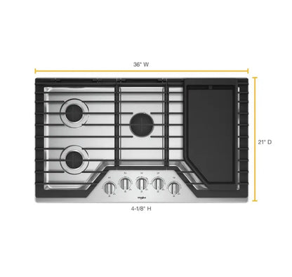 Whirlpool- 36 inch 5 Burner Stainless Steel Gas Cooktop (griddle included)