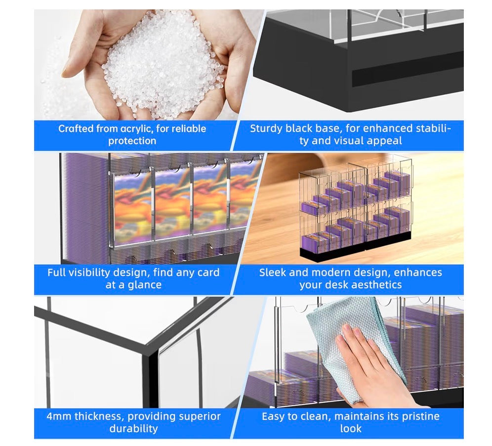 8 Slot Clear Acrylic Booster Pack Dispenser, Card Organizer with Black Base, Fits 280+ Booster Packs, 4mm Thick Display Holders for Sports, Trading Collector Cards