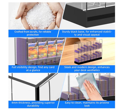 8 Slot Clear Acrylic Booster Pack Dispenser, Card Organizer with Black Base, Fits 280+ Booster Packs, 4mm Thick Display Holders for Sports, Trading Collector Cards