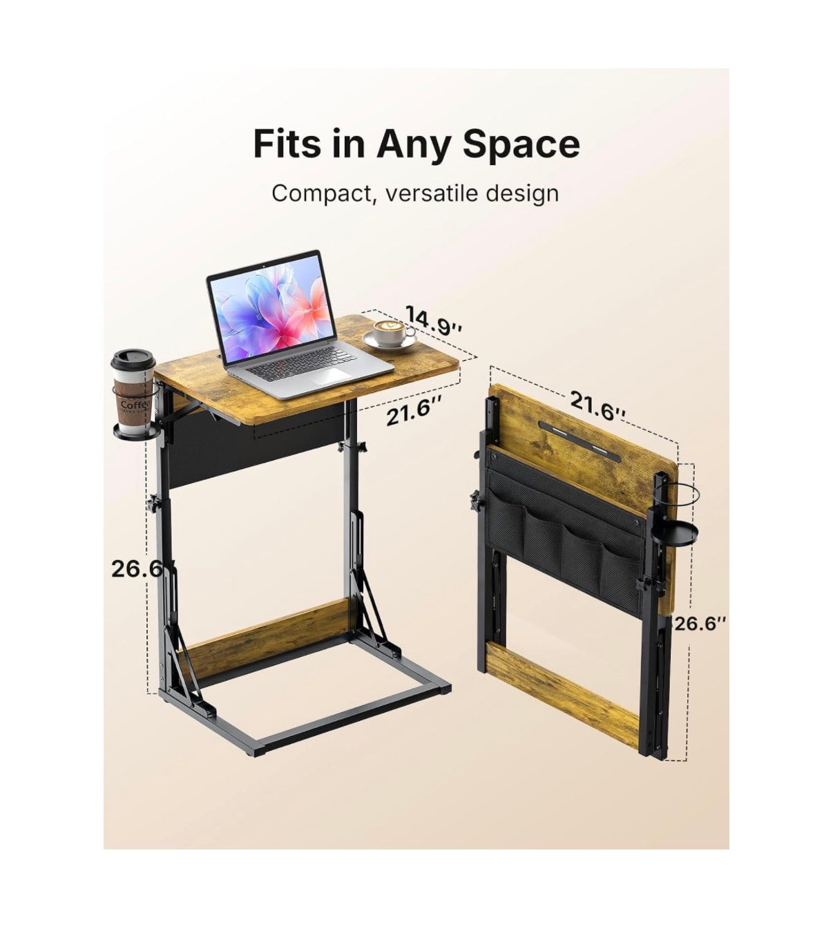 Adjustable TV Tray Table with Cup Holder, Storage Bag & Table Slot Easy Assembly TV Dinner Tray Table, 21.6 Inch Foldable Table Tray, TV Trays for Eating on Couch, Bed & Chair (New in Box)