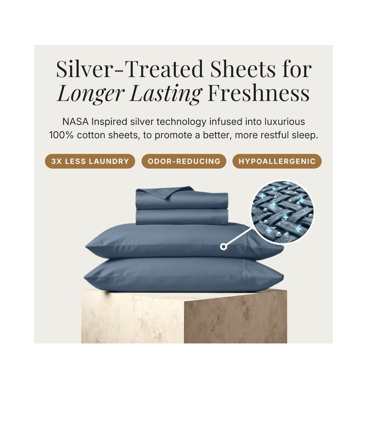Miracle Made Breathable Cotton Bed Sheets, 4 Piece Set Silver Treated, Soft and Cool to the Touch Lightweight Bedding Designed for Hot Sleepers King Size (Slate Blue) (New in Box)
