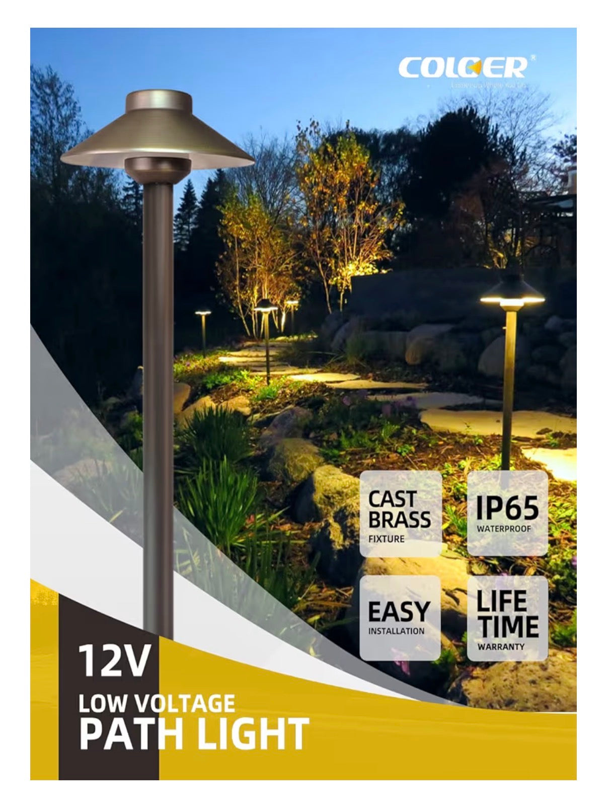 Brass Low Voltage Pathway Lights Wired 4-Pack with 3W LED G4 Bulb, 12V Waterproof Outdoor Path Lighting for Yard, Patio, Landscape, Planter, Walkway (Bronze) (New in Box)